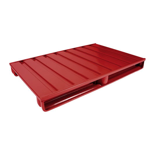 Flat steel pallet, LxW 1000 x 800 mm, max. load 2000 kg, flame red.