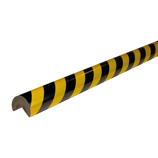 Knuffi® corner protection, type A+, 1 m piece, black / yellow, reflective.