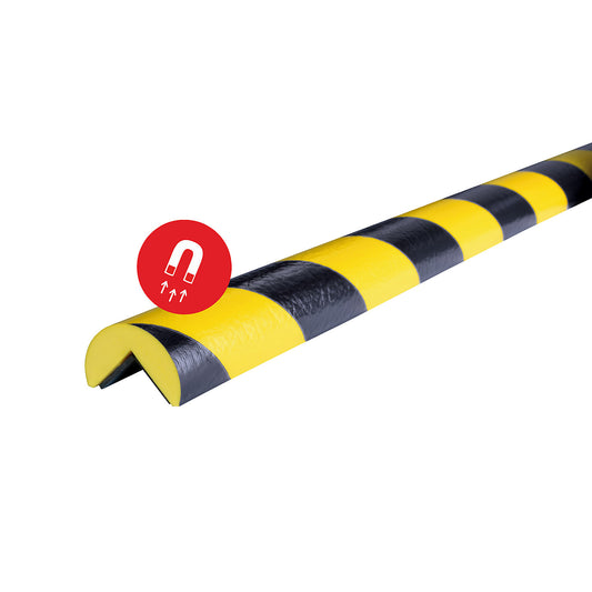 Knuffi® corner protection, magnetic, type A, 1 m piece, black / yellow.