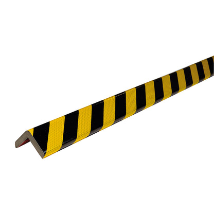 Knuffi® corner protection, type H+, 1 m piece, black / yellow, reflective.