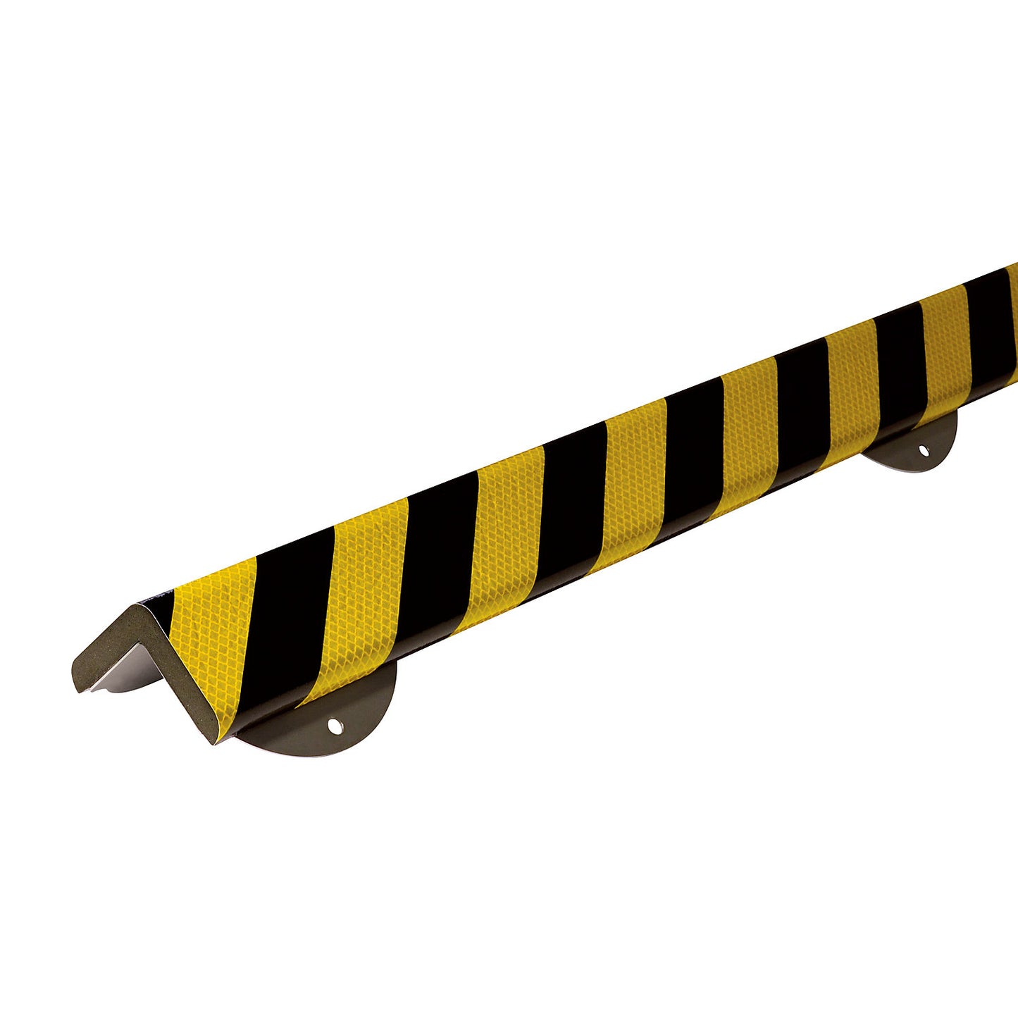 Knuffi® corner protection with mounting rail, type H+, 1 m piece, black / yellow, reflective.
