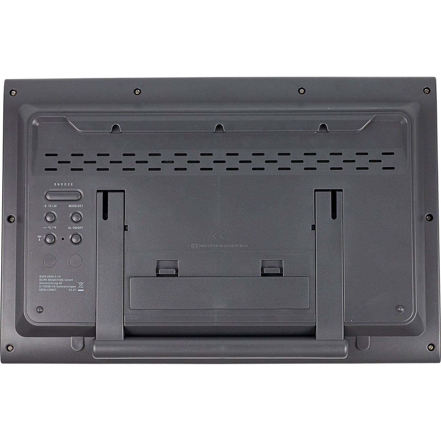 LCD radio synchronised wall clock, HxWxD 265 x 415 x 45 mm, matt silver.