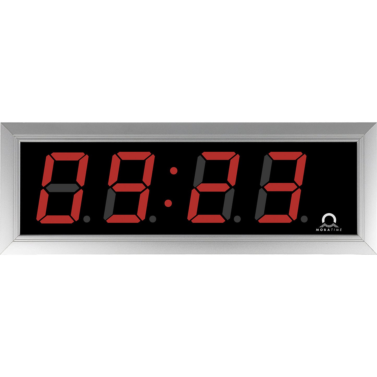 LED digital clock, HxWxD 118 x 333 x 39 mm, silver, red LED.