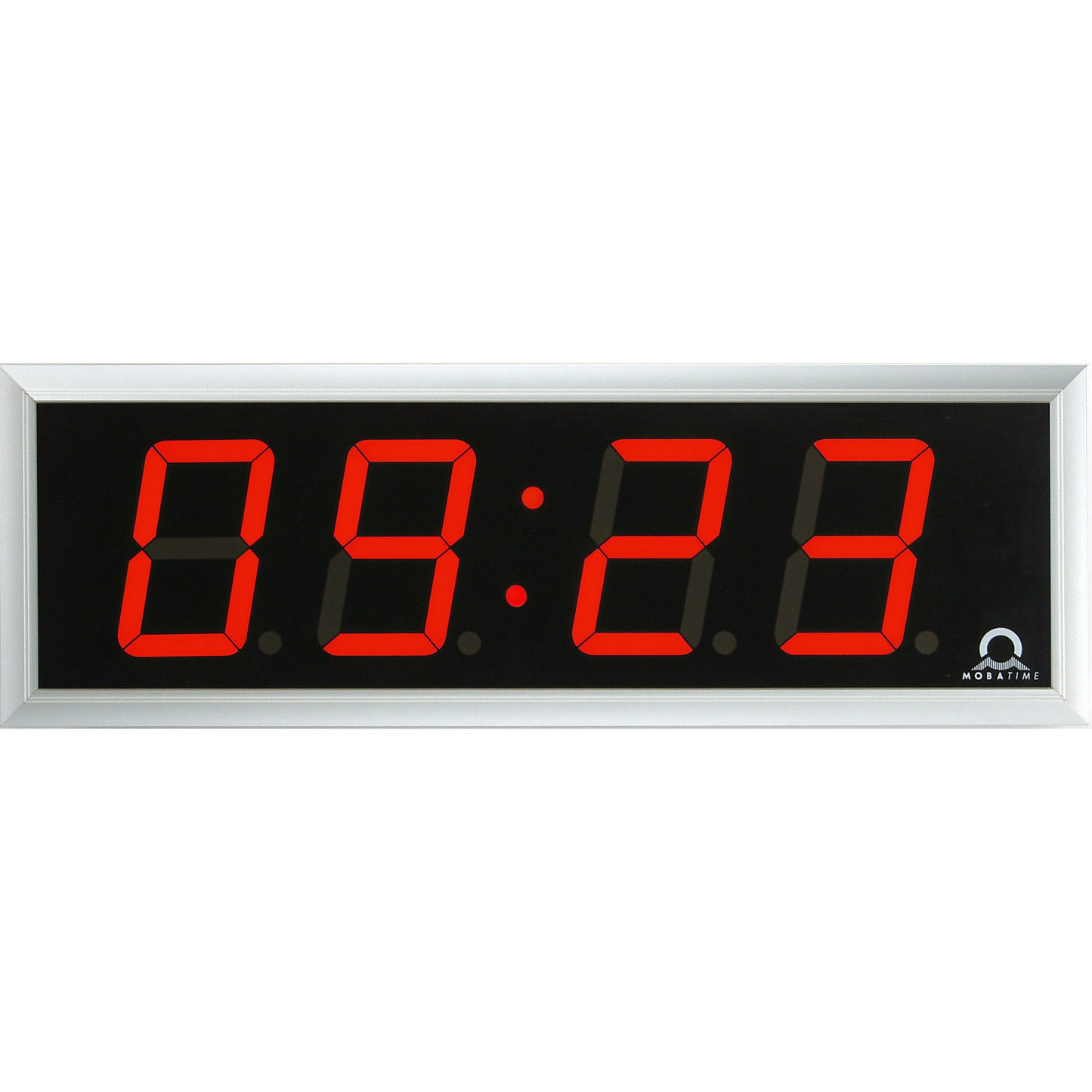 LED digital clock, HxWxD 118 x 333 x 39 mm, silver, red LED.