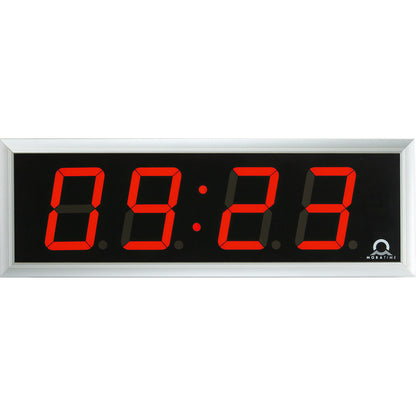 LED digital clock, HxWxD 118 x 333 x 39 mm, silver, red LED.