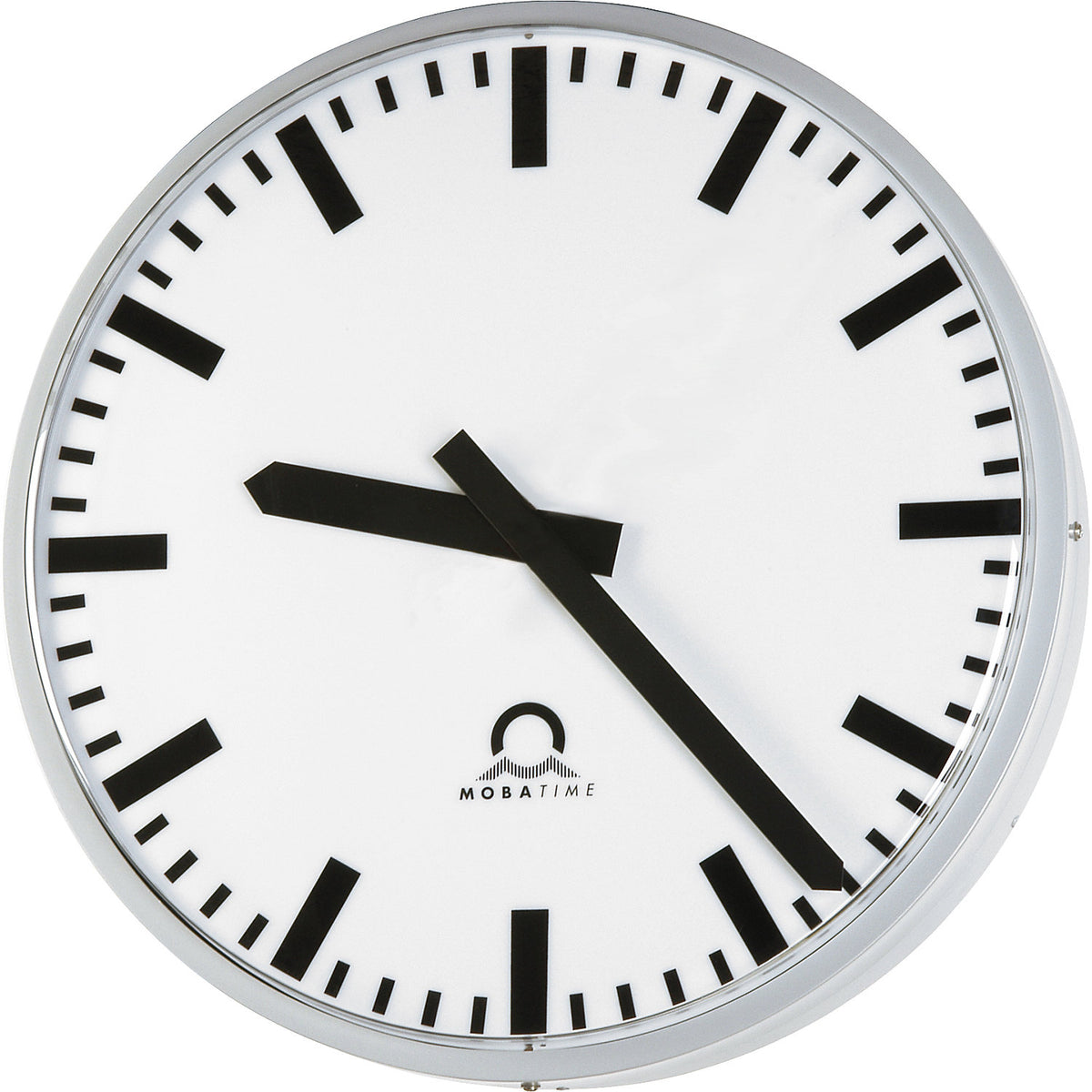 METROLINE outdoor clock, single sided, white aluminium, LED lighting.