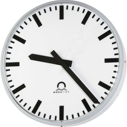 METROLINE outdoor clock, single sided, white aluminium, LED lighting.