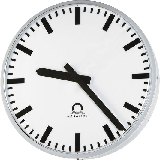 METROLINE outdoor clock, single sided, white aluminium, LED lighting.
