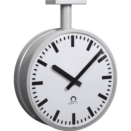 METROLINE outdoor clock, double sided, white aluminium, LED lighting.