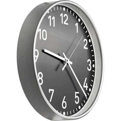 Wall clock, radio synchronised time keeping mechanism, Ø 300 mm, housing silver, clock face black.