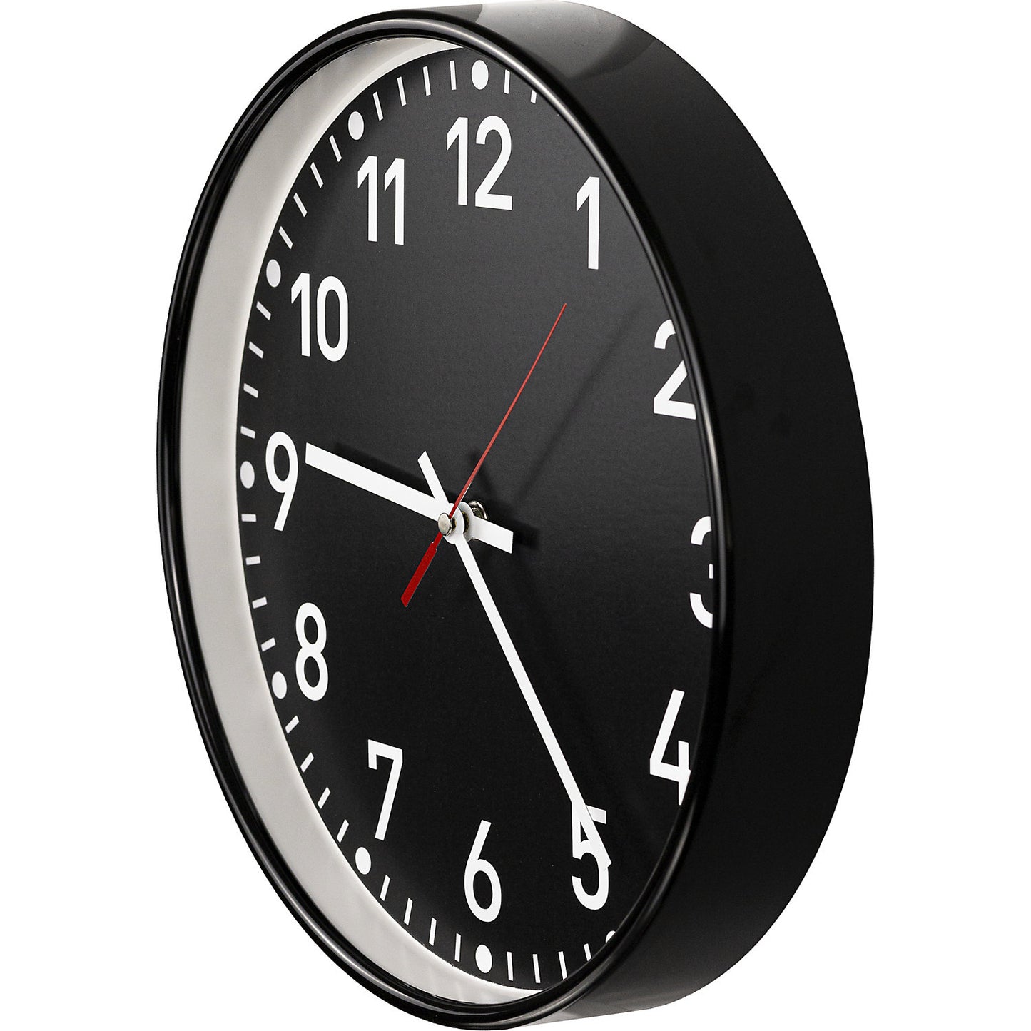 Wall clock, quartz time keeping mechanism, Ø 300 mm, housing black, clock face black.