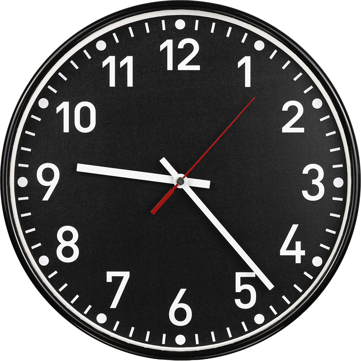 Wall clock, quartz time keeping mechanism, Ø 300 mm, housing black, clock face black.