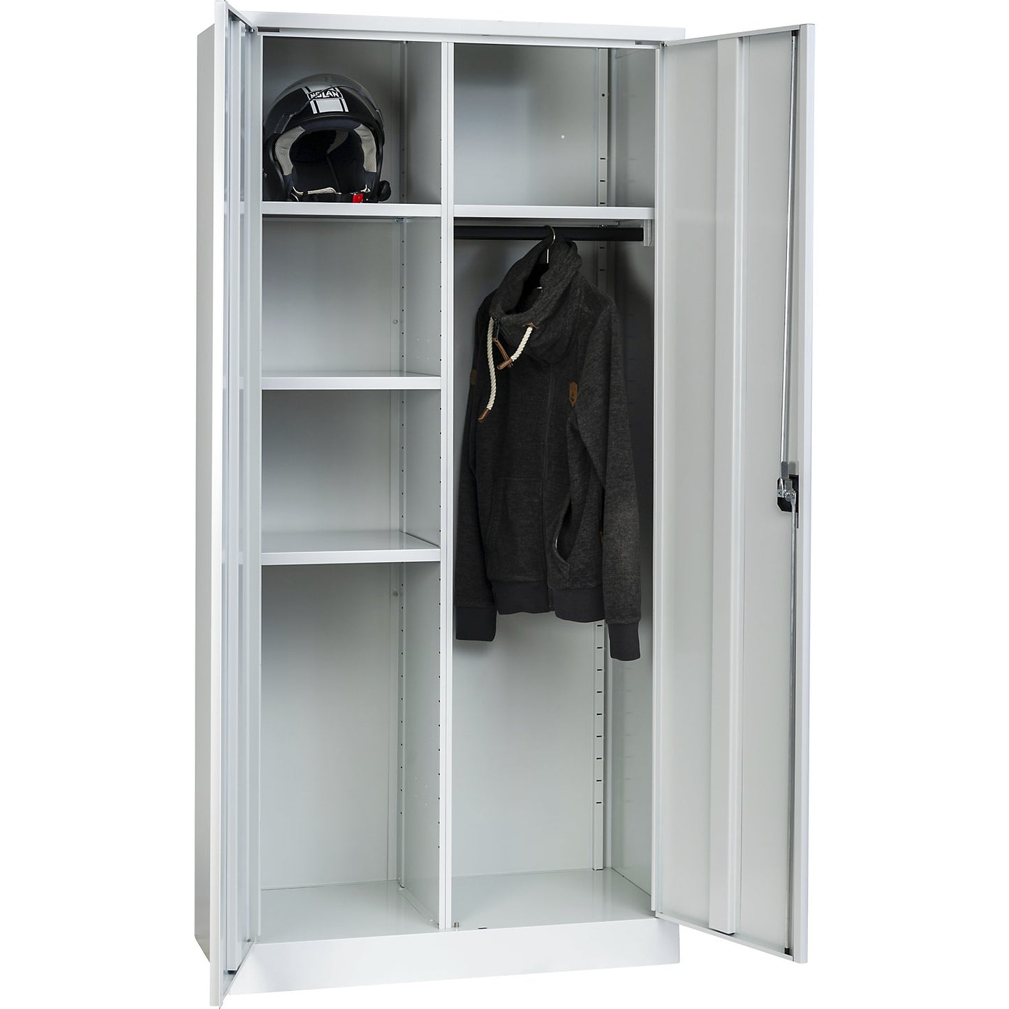 Multi-purpose cloakroom cupboard with E lock, with solid panel doors, light grey / light grey.