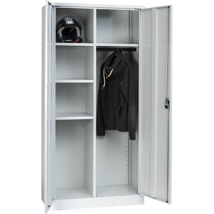 Multi-purpose cloakroom cupboard with E lock, with solid panel doors, light grey / light grey.