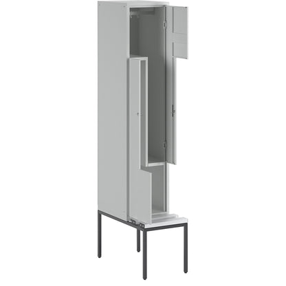 München Z locker with bench seat, 1 compartment, W 400 mm, light grey doors.