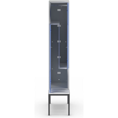 München Z locker with bench seat, 1 compartment, W 400 mm, light blue doors.