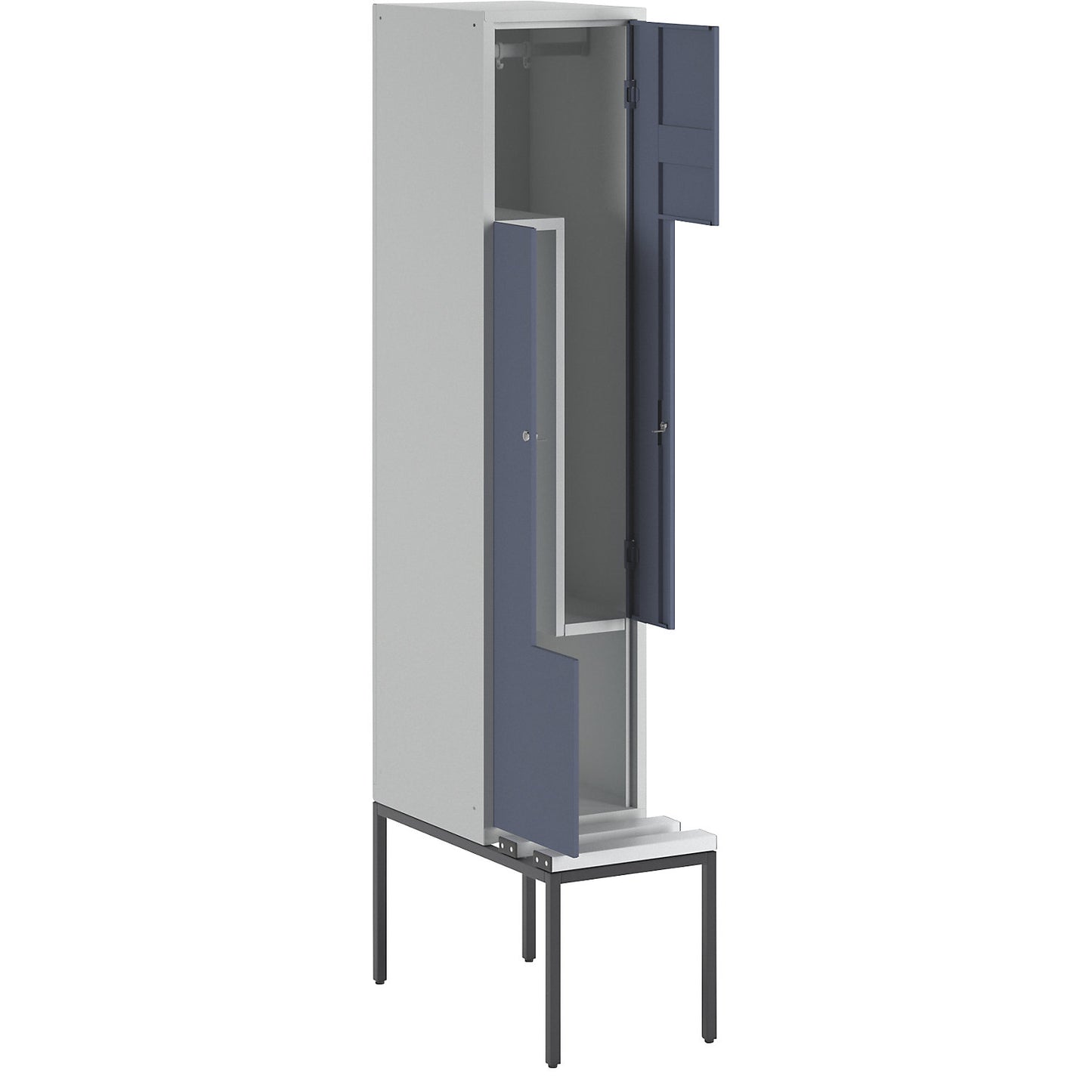 München Z locker with bench seat, 1 compartment, W 400 mm, pigeon blue doors.