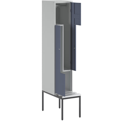 München Z locker with bench seat, 1 compartment, W 400 mm, pigeon blue doors.
