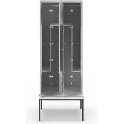 München Z locker with bench seat, 2 compartments, W 800 mm, light grey doors.