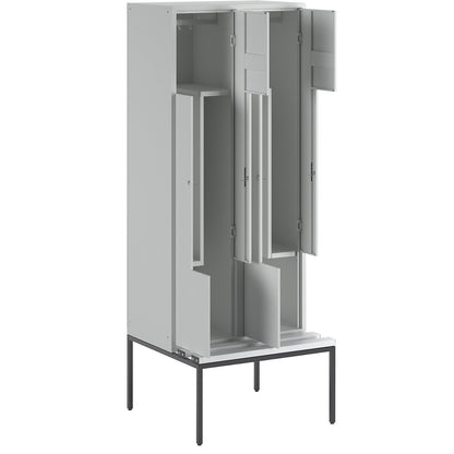 München Z locker with bench seat, 2 compartments, W 800 mm, light grey doors.