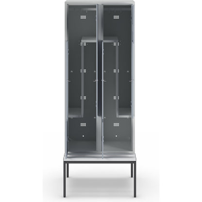 München Z locker with bench seat, 2 compartments, W 800 mm, doors silver grey.