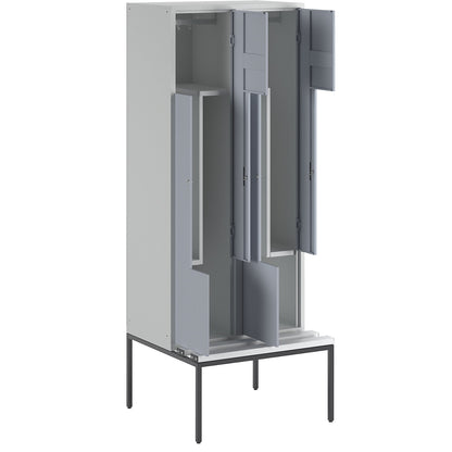 München Z locker with bench seat, 2 compartments, W 800 mm, doors silver grey.