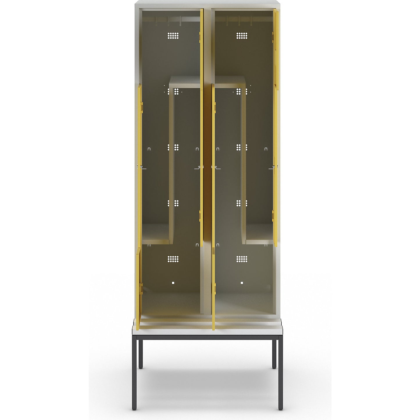 München Z locker with bench seat, 2 compartments, W 800 mm, doors zinc yellow.