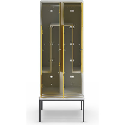 München Z locker with bench seat, 2 compartments, W 800 mm, doors zinc yellow.