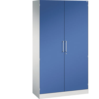 ASISTO double door cupboard, height 1980 mm, width 1000 mm, 4 shelves, light grey/gentian blue.