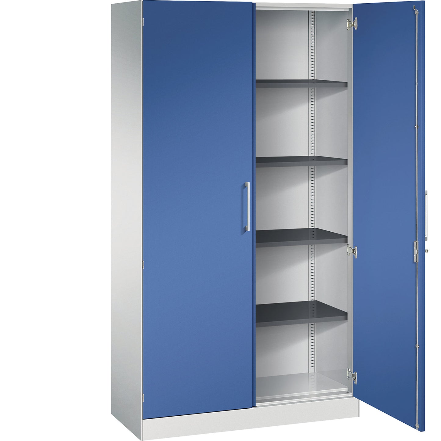 ASISTO double door cupboard, height 1980 mm, width 1000 mm, 4 shelves, light grey/gentian blue.