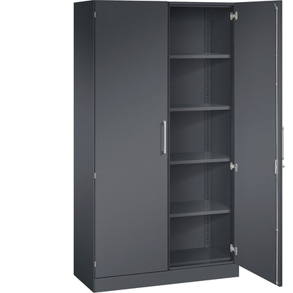 ASISTO double door cupboard, height 1980 mm, width 1000 mm, 4 shelves, black grey/black grey.