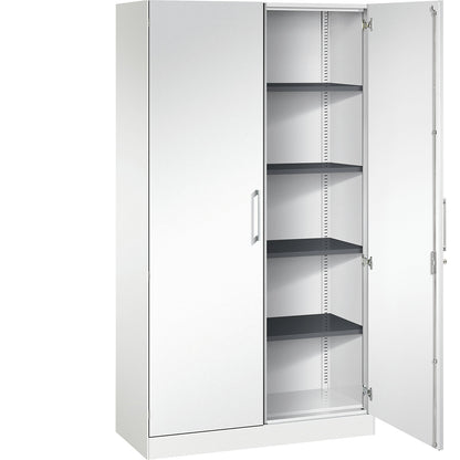 ASISTO double door cupboard, height 1980 mm, width 1000 mm, 4 shelves, traffic white/traffic white.