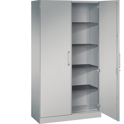 ASISTO double door cupboard, height 1980 mm, width 1000 mm, 4 shelves, white aluminium/white aluminium.