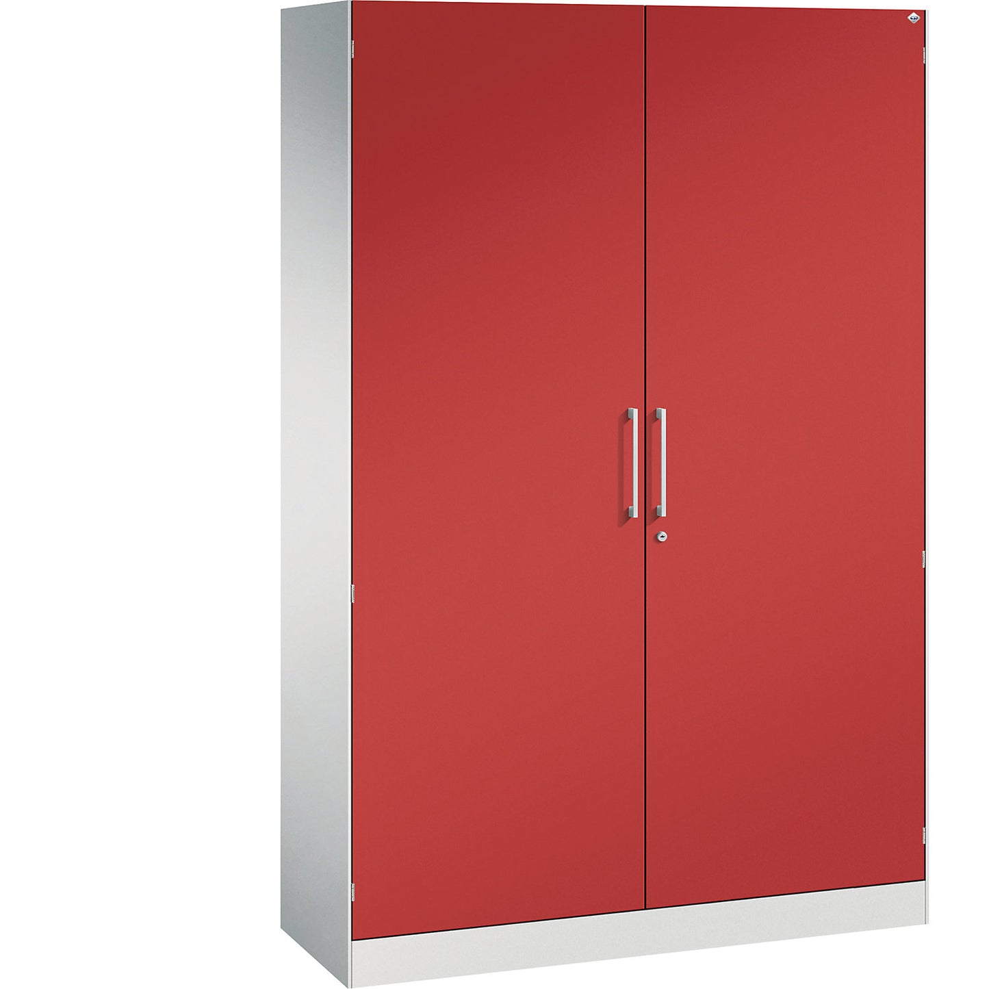 ASISTO double door cupboard, height 1980 mm, width 1200 mm, 4 shelves, light grey/flame red.