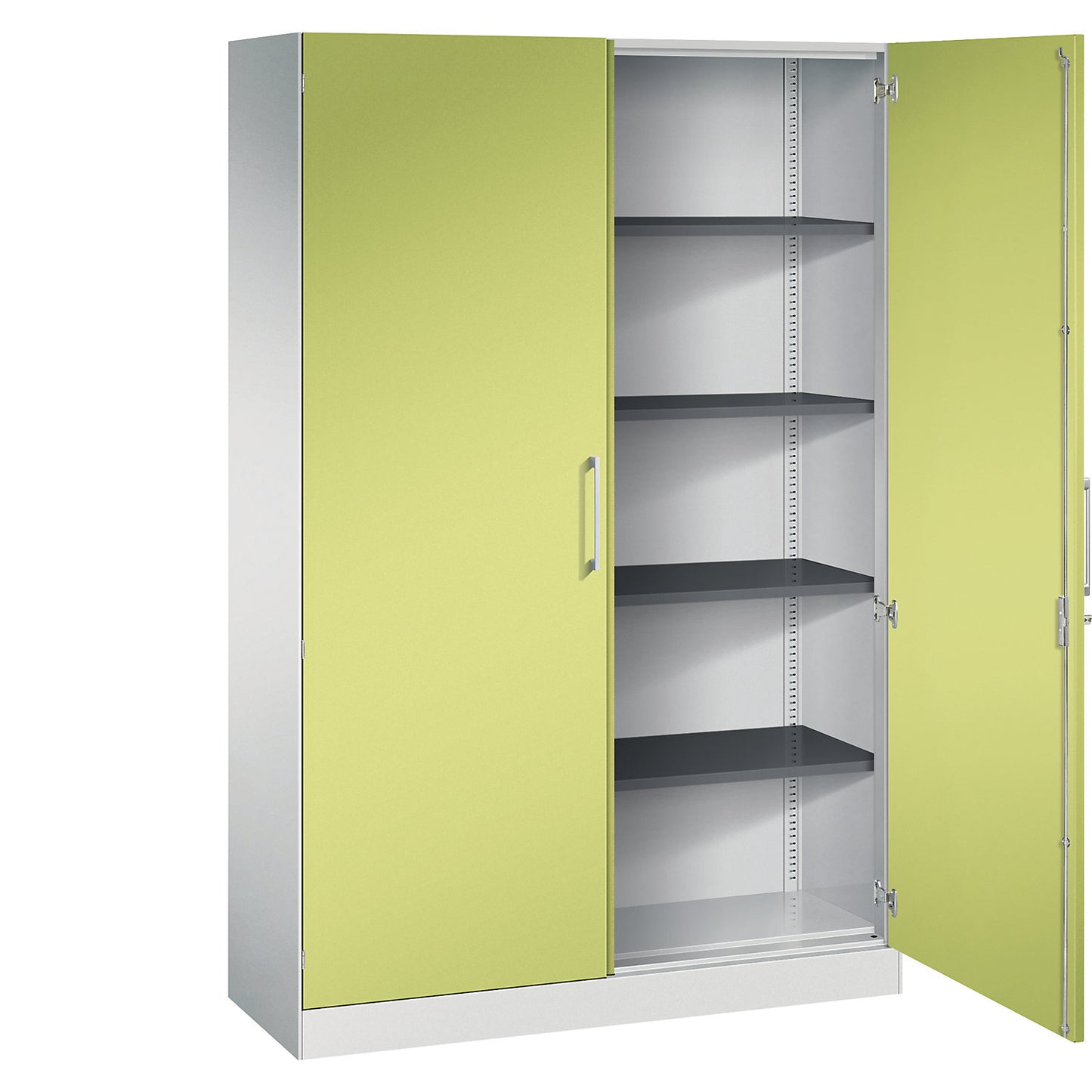 ASISTO double door cupboard, height 1980 mm, width 1200 mm, 4 shelves, light grey/viridian green.