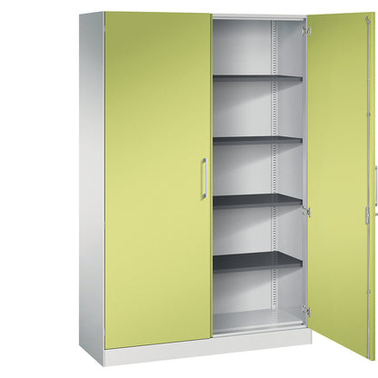 ASISTO double door cupboard, height 1980 mm, width 1200 mm, 4 shelves, light grey/viridian green.