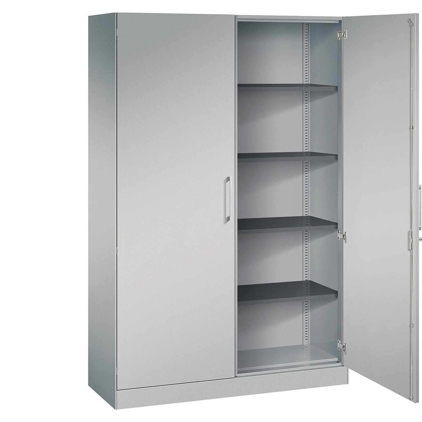 ASISTO double door cupboard, height 1980 mm, width 1200 mm, 4 shelves, white aluminium/white aluminium.