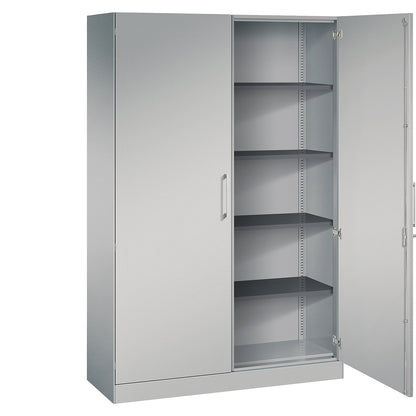 ASISTO double door cupboard, height 1980 mm, width 1200 mm, 4 shelves, white aluminium/white aluminium.