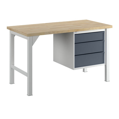 Workbench, width 1500 mm, 3 drawers 1 x 125 / 2 x 175 mm, light grey/charcoal.