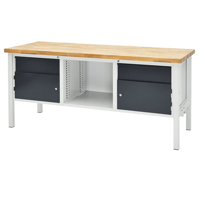 Workbench, width 2000 mm, 2 x 175 mm drawers, 2 x 300 mm doors, light grey/charcoal.