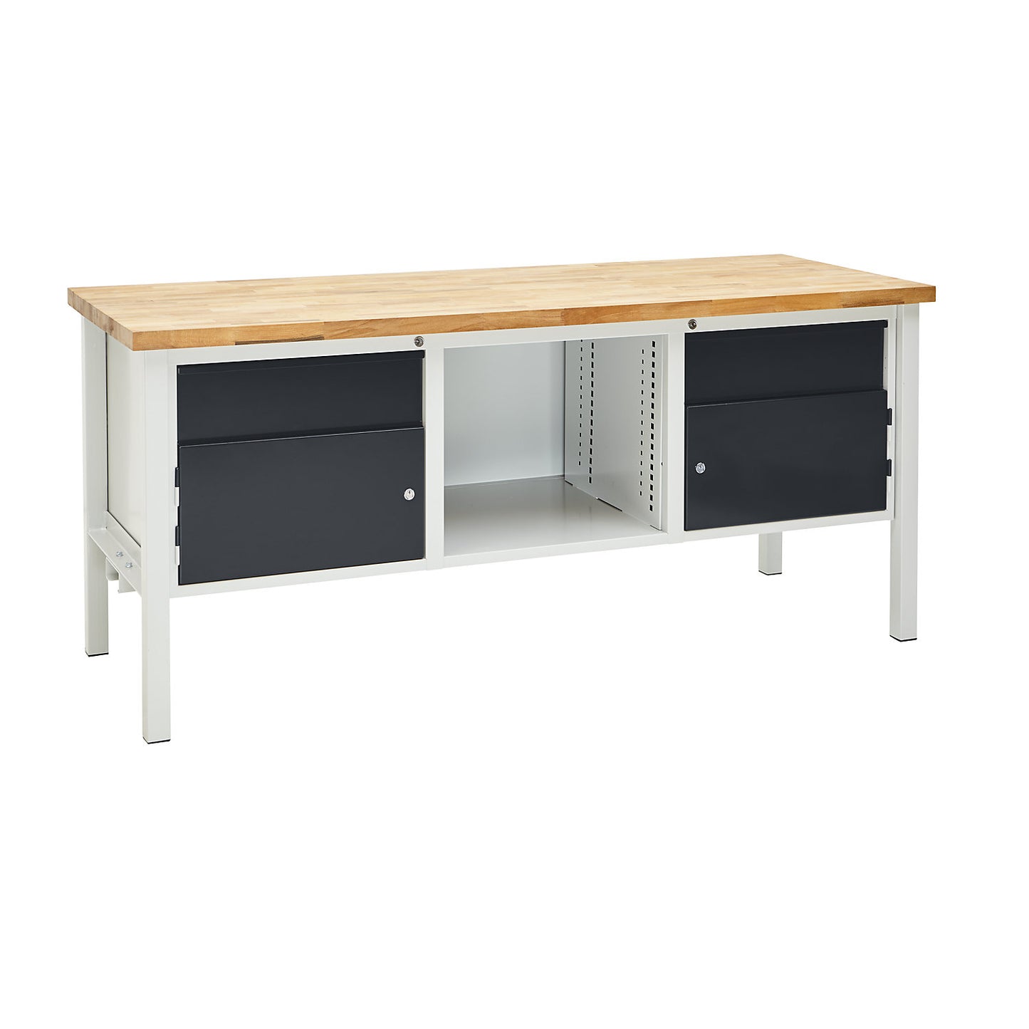 Workbench, width 2000 mm, 2 x 175 mm drawers, 2 x 300 mm doors, light grey/charcoal.