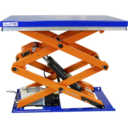 Compact lift table, max. load 1000 kg, platform LxW 1300 x 800 mm, effective lifting range 320 - 1920 mm.