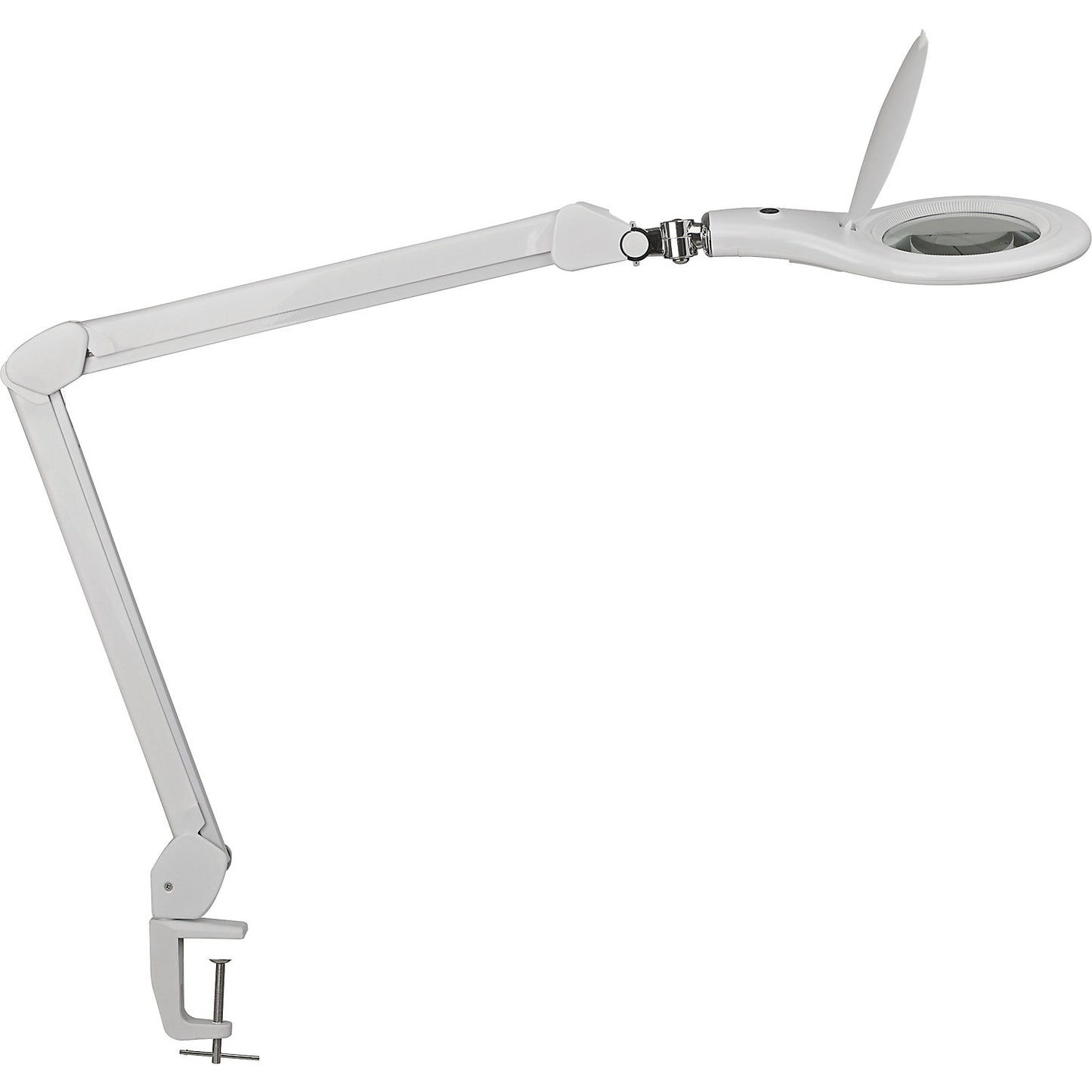 MAULmakro LED magnifying lamp, with clamp base, white.