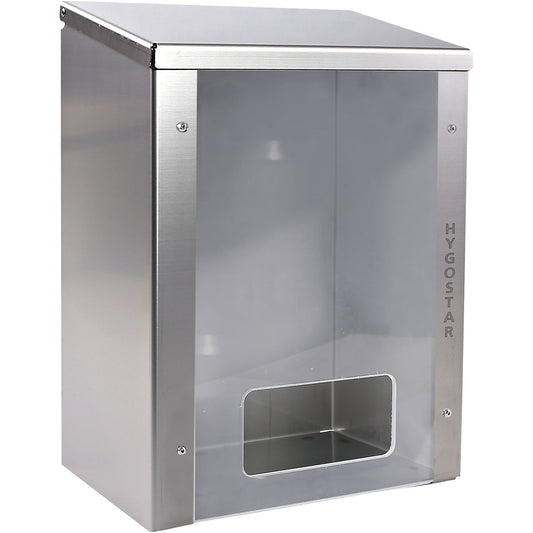 Stainless steel multi dispenser, with plexiglass front, HxWxD 430 x 300 x 200 mm.