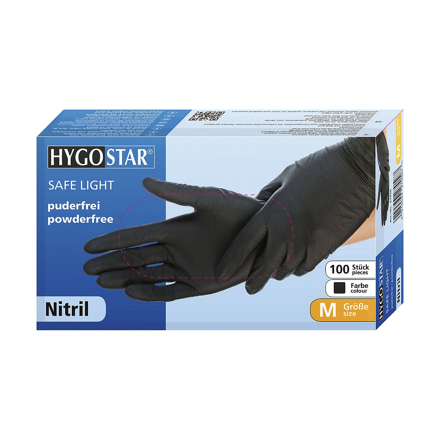SAFE LIGHT disposable nitrile gloves, black, size 11 (XXL), pack of 900.