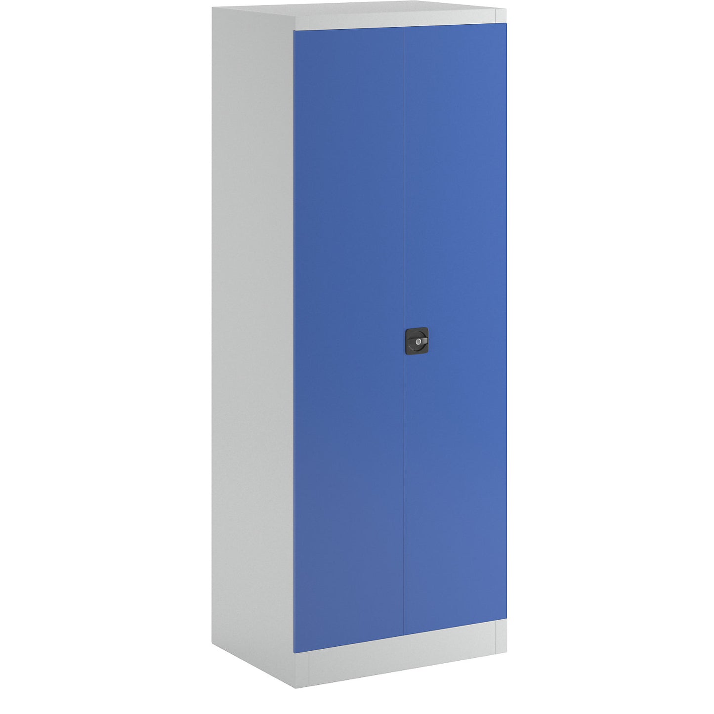 Equipment and cleaning cupboard, width 750 mm, solid panel doors, light grey / gentian blue.