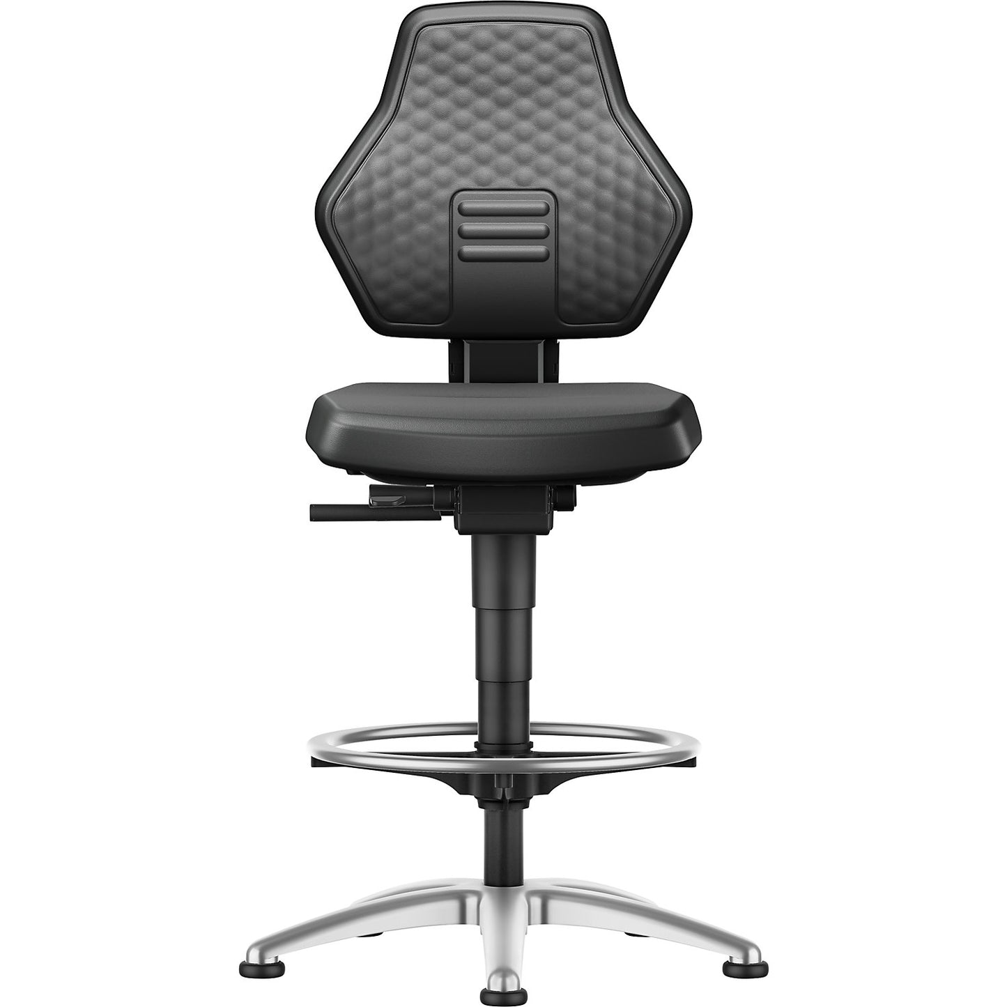 AIR FLOW industrial swivel chair, with floor glides and foot ring, vinyl cover, black.