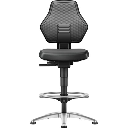 AIR FLOW industrial swivel chair, with floor glides and foot ring, vinyl cover, black.