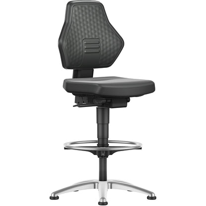 AIR FLOW industrial swivel chair, with floor glides and foot ring, vinyl cover, black.
