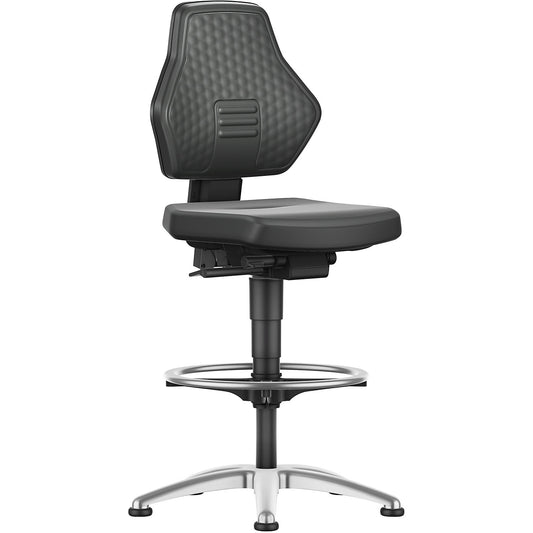AIR FLOW industrial swivel chair, with floor glides and foot ring, vinyl cover, black.